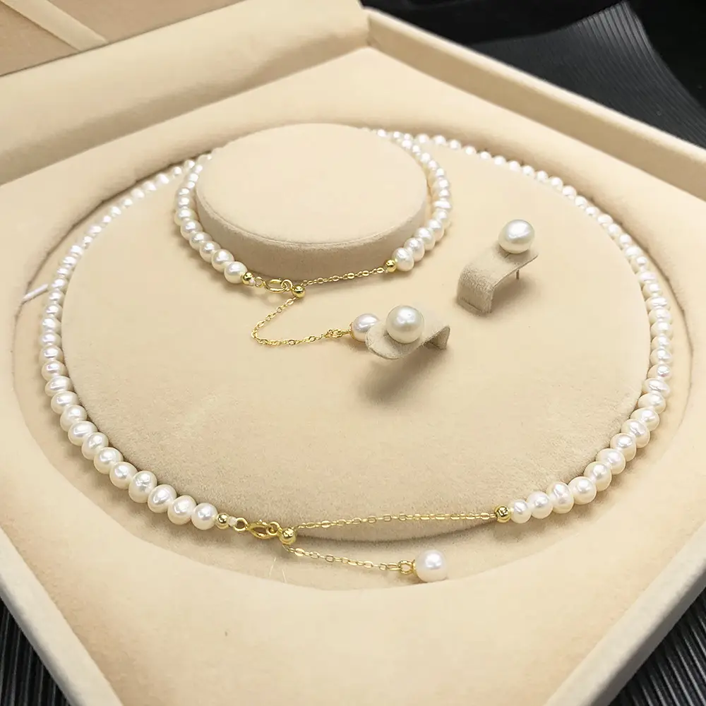 Organic accessory, necklace from pearl, chain, set for mother's day, silver 925 sample, Birthday gift — chobi 9