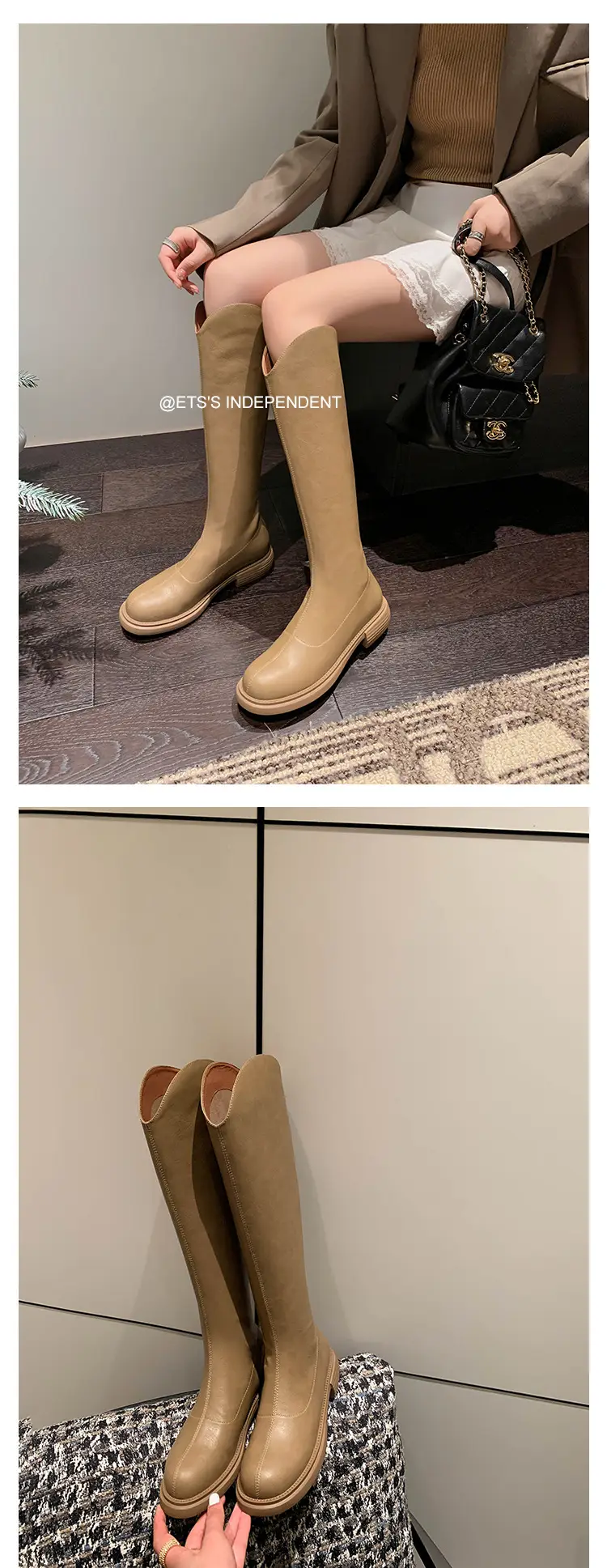 Denim demi-season high boots, visually slimming, genuine leather, 2023 — chobi 27