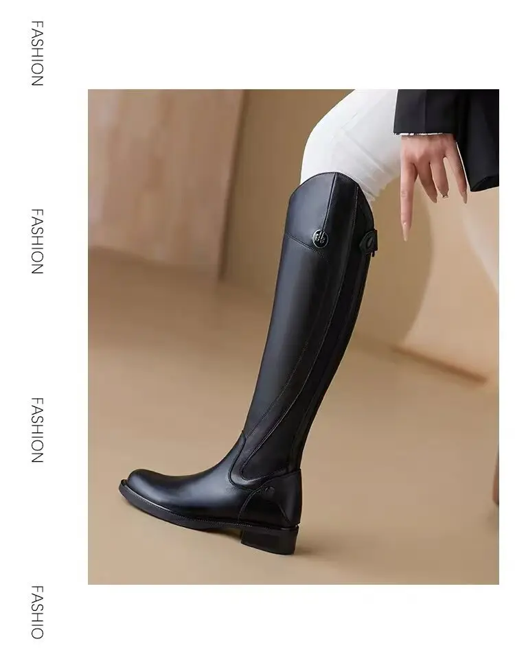Black high boots made of soft leather, 2026 years, round toe, low heel — chobi 10