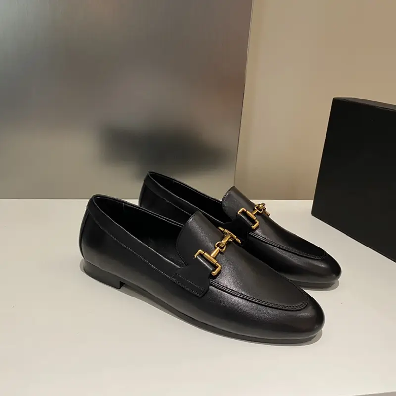 Autumn leather casual loafers flat, metallic color, 2023, trend of season, round toe, cowhide — chobi 4