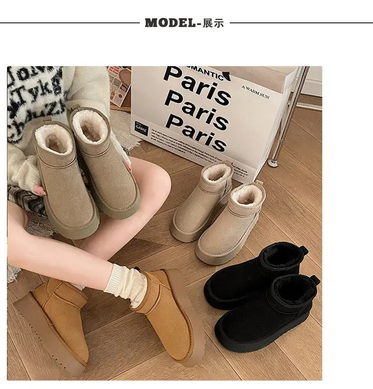 Bread shoes snow boots for women 2026 new popular winter velvet women's shoes thick sole waterproof anti-slip warm cotton shoes — chobi 2