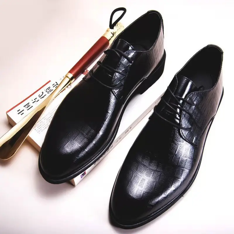 Demi-season breathable shoes made of black leather for summer and autumn, men's classic suit jacket English style pointed-toe, Collection Year 2025, K — chobi 5