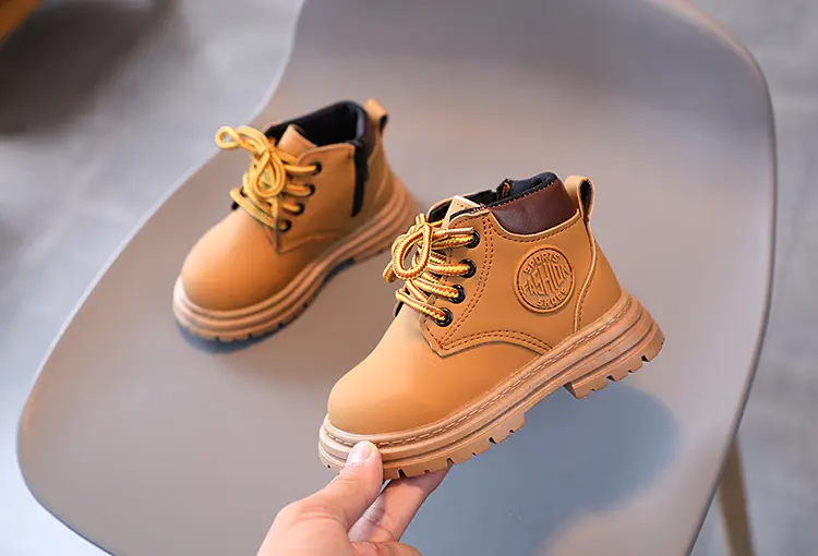 A piece of children Martin boots 2023 autumn and winter new girls wild yellow boots boys retro British style — chobi 13