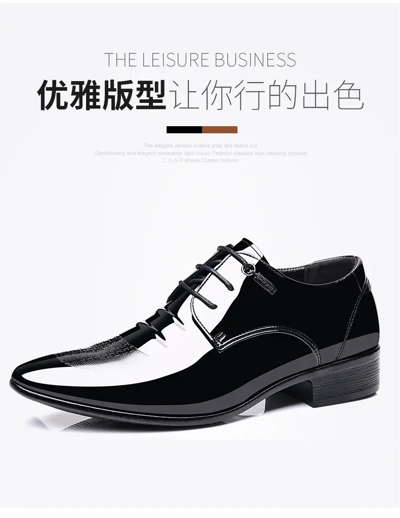 Men's demi-season shoes made of patent leather, slip-ons pointed-toe, low classic suit jacket, plus size — chobi 2