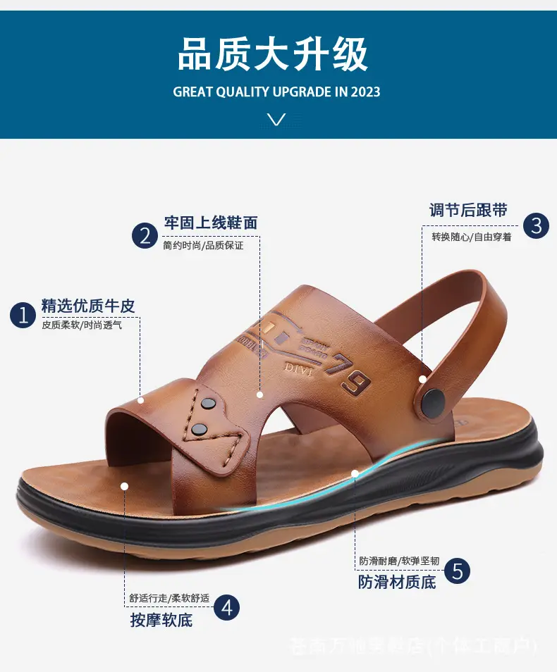 (Wholesale), breathable sandals, summer wear-resistant beach footwear for leisure, non-slip slippers, genuine leather — chobi 10