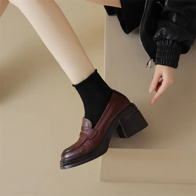 Shoes platform heels, loafers, round toe, wide stable heel — chobi 12
