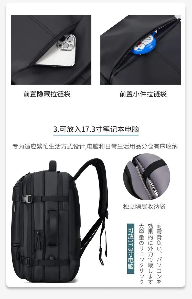 Men's capacious backpack, suitcase for traveling, equipment bag, shoulder bag, laptop, business version, 17 inch — chobi 10