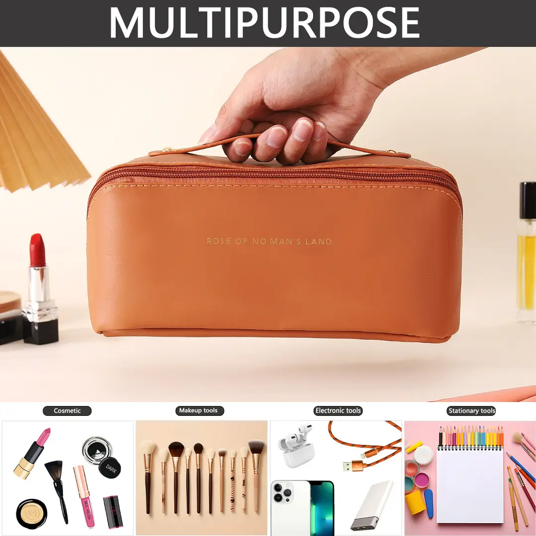 Fashionable handheld cosmetic bag to go out, capacious organizer bag for traveling, high quality polyurethane purse — chobi 29