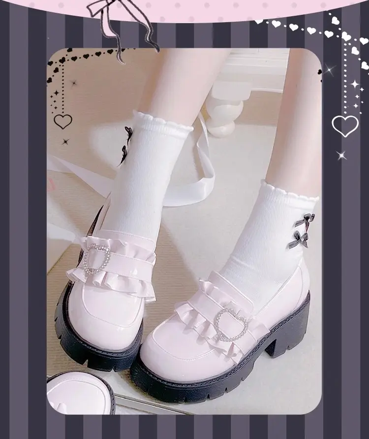 Black Japanese shoes platform heels, Lolita style, JK style (Japanese school style), height increasing, french style — chobi 16