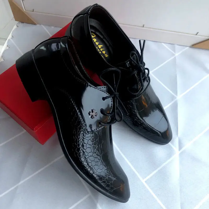 Trend men's demi-season black casual footwear pointed-toe English style, wedding shoes, trend of season, height increasing — chobi 5