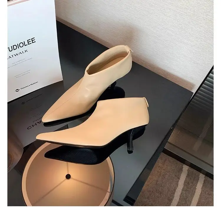 Elegant high heels pointed-toe stiletto heels, universal demi-season low boots, (Physicals), french style — chobi 14