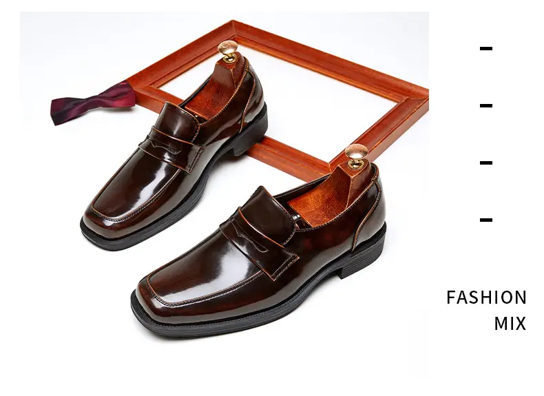 Men's summer loafers English style, casual glossy shoes, classic suit jacket square toe, slip-ons, easy to put on — chobi 22