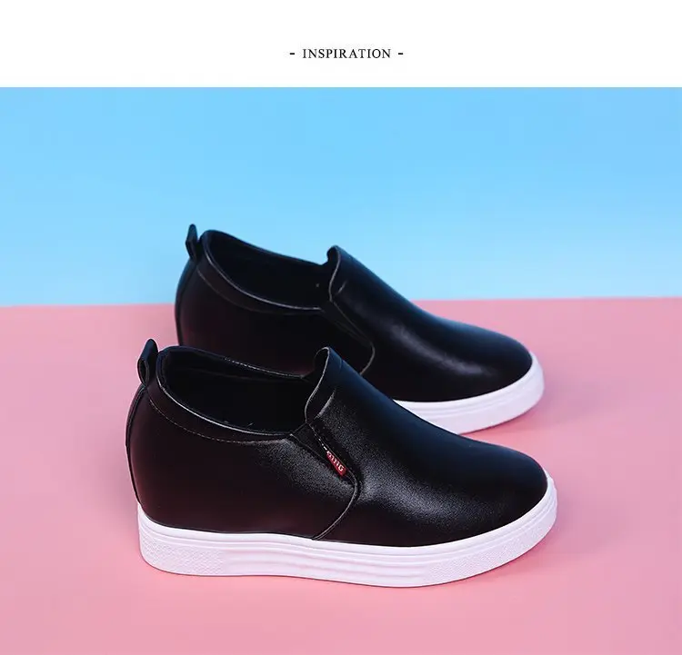 Autumn universal white sneakers with hidden heel wedge heel platform, casual loafers for students — chobi 39