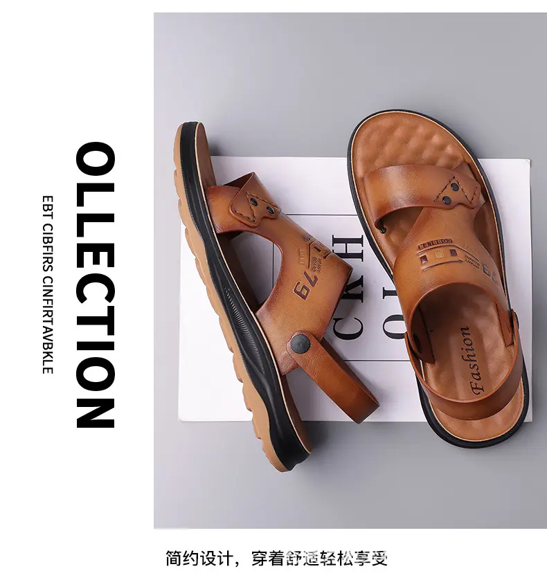 (Wholesale), breathable sandals, summer wear-resistant beach footwear for leisure, non-slip slippers, genuine leather — chobi 19