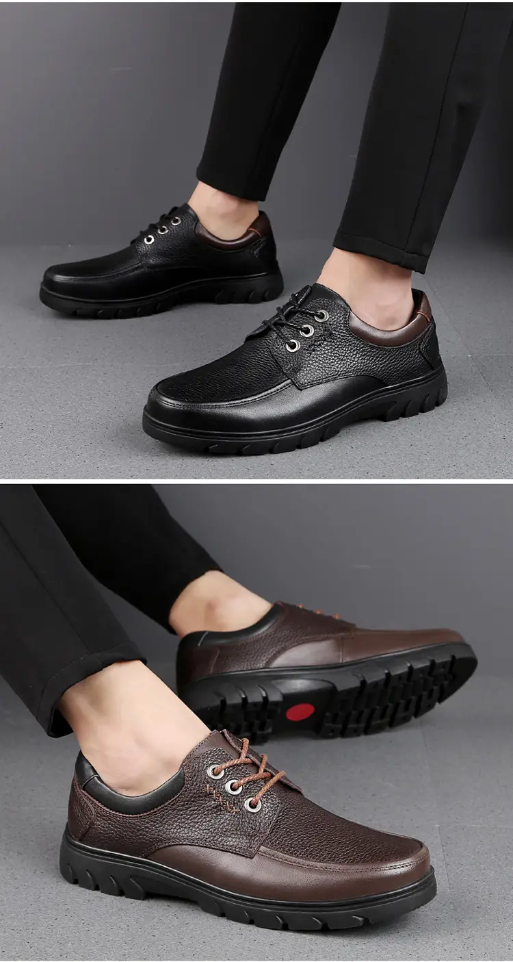 Leather demi-season shoes, men's casual casual footwear, for middle age, Korean style, soft sole — chobi 19