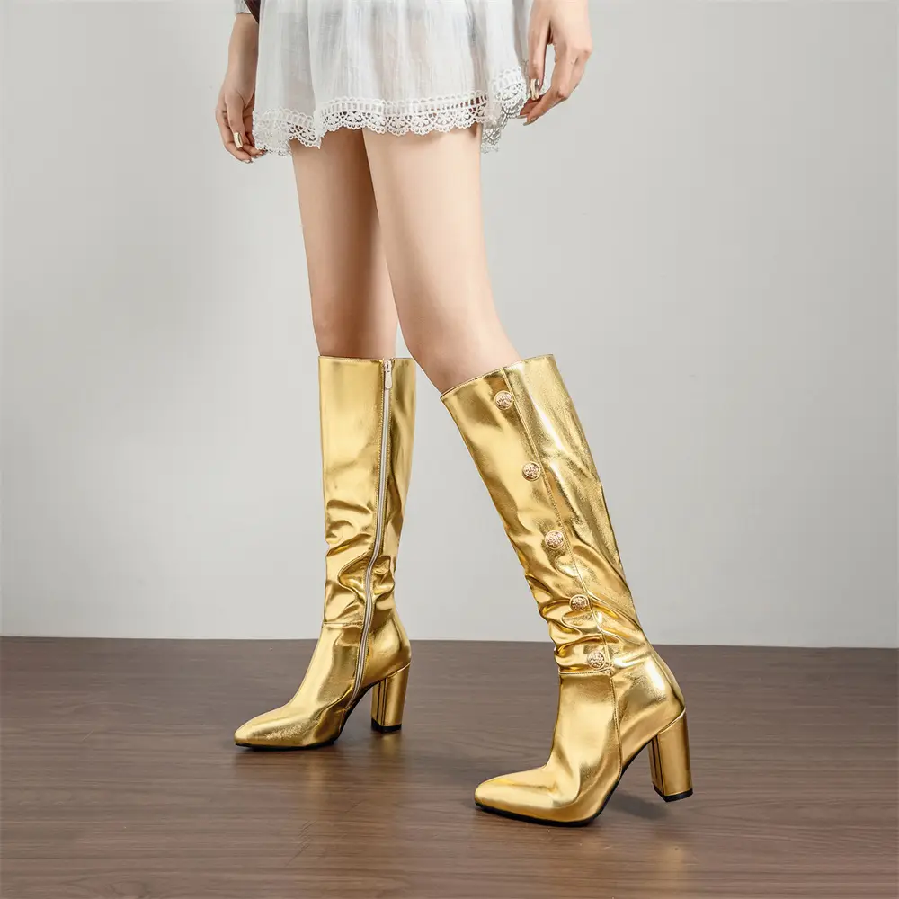 (Cross-border trading), capacious high boots pointed-toe with zipper, wide stable heel, plus size, 32 — chobi 7