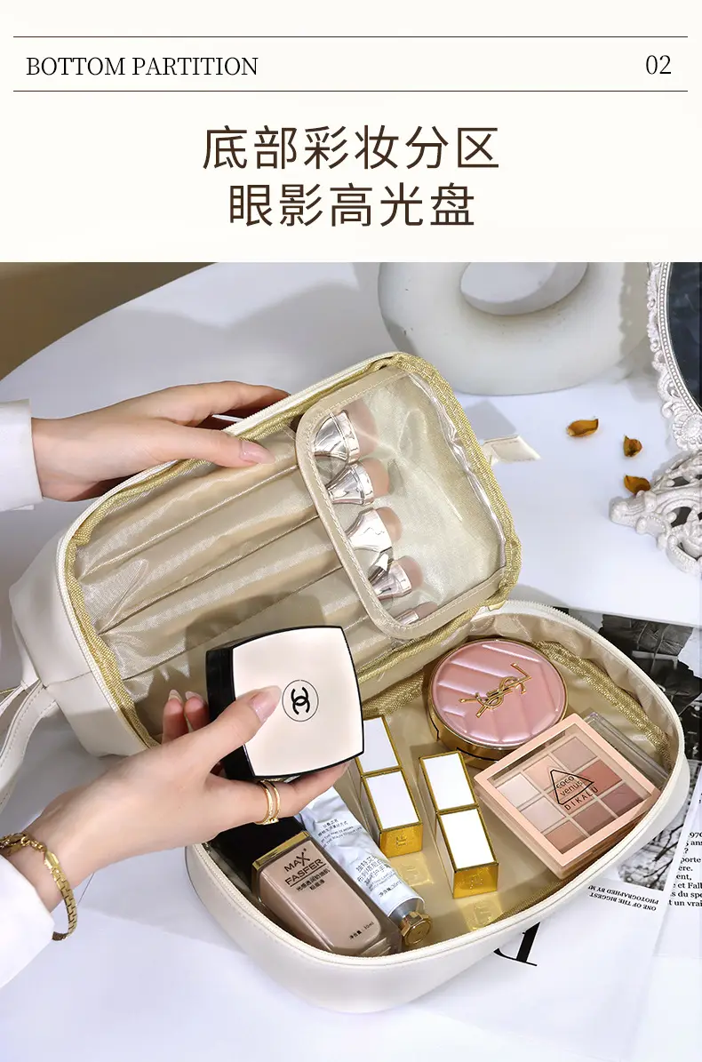 Cosmetic bag, handheld polyurethane capacious shoulder bag for traveling, high quality organizer bag, high-end — chobi 8