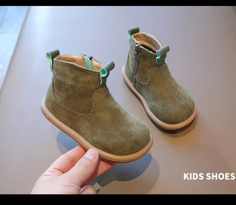 Children's plus velvet Martin boots new winter style girls' versatile Maillard cotton boots British style boys' solid color plus velvet cotton boots — chobi 13