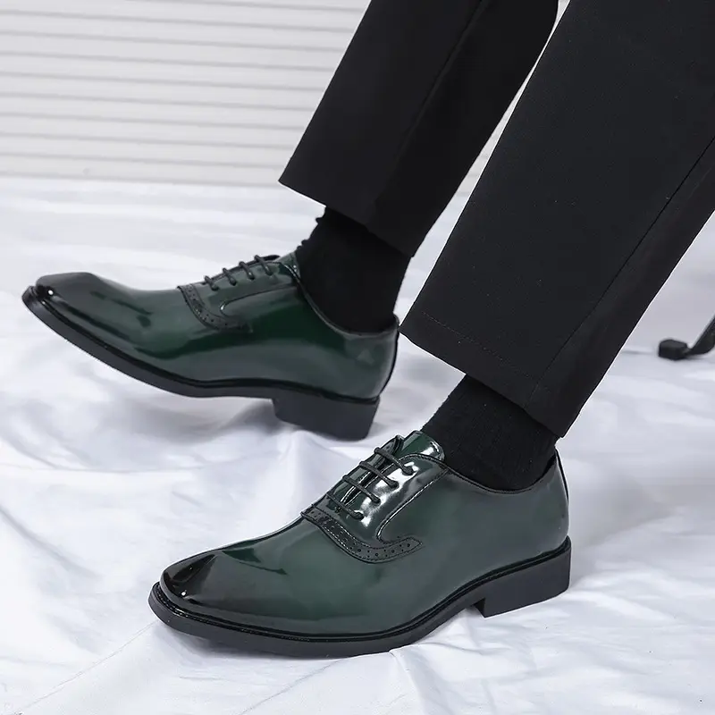 (Cross-border trading), men's glossy green shoes English style, British style, Korean style — chobi 4