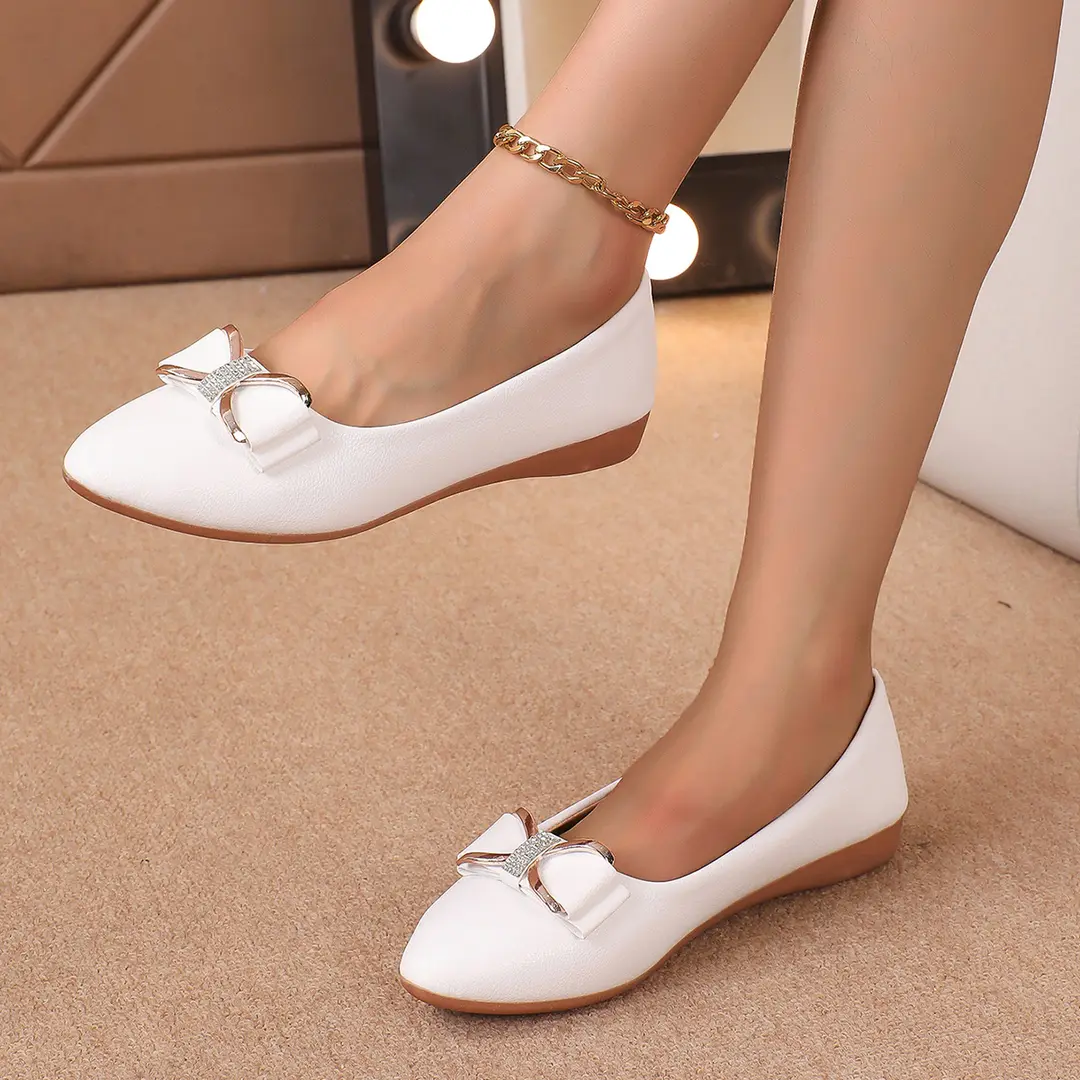 (Cross-border trading), women's shoes wedge heel pointed-toe low-cut with bow, 2024 years, trend of season, plus size, work shoes — chobi 7