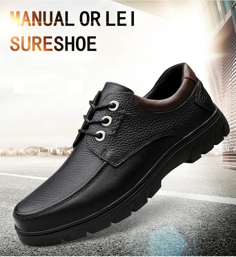 Leather demi-season shoes, men's casual casual footwear, for middle age, Korean style, soft sole — chobi 1
