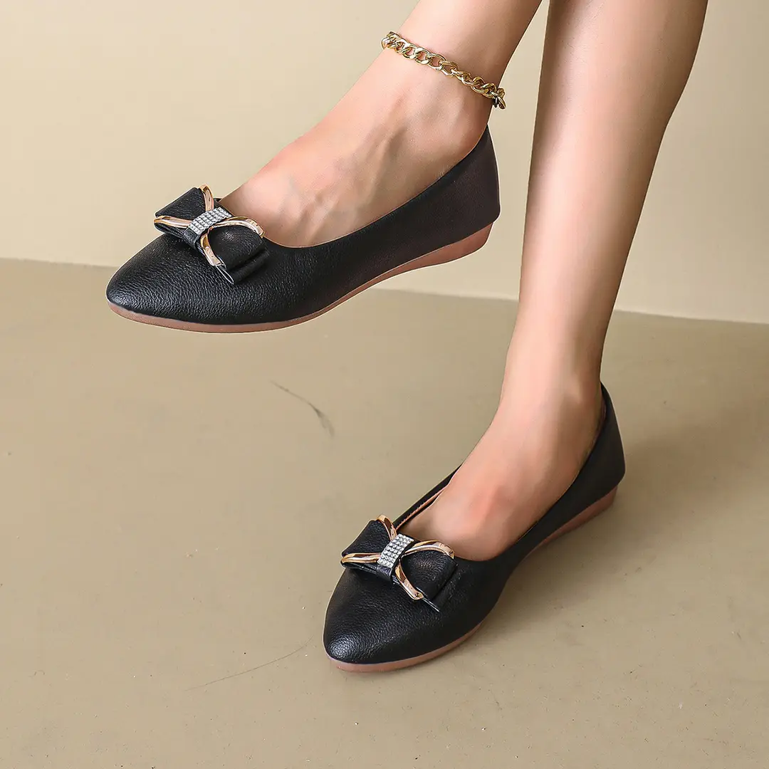 (Cross-border trading), women's shoes wedge heel pointed-toe low-cut with bow, 2024 years, trend of season, plus size, work shoes — chobi 10
