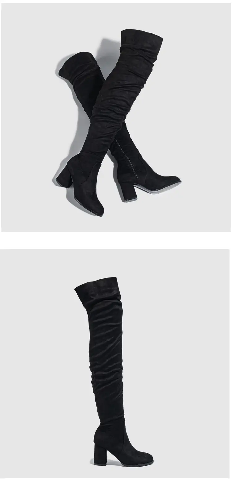 Spot - New foreign trade over-knee boots soft-faced natural wrinkled thick-heeled outdoor street catwalk women's boots size 35-42 — chobi 16