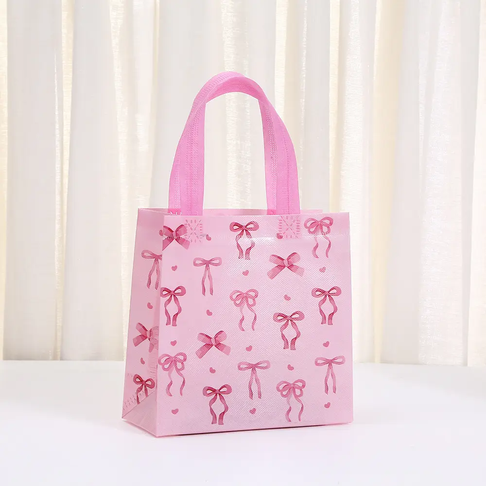 Cute linen bag with bow, waterproof pack non-woven cloth, Birthday gift — chobi 7