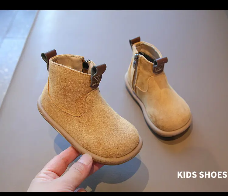 Children's plus velvet Martin boots new winter style girls' versatile Maillard cotton boots British style boys' solid color plus velvet cotton boots — chobi 16