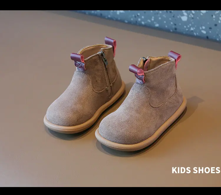 Children's plus velvet Martin boots new winter style girls' versatile Maillard cotton boots British style boys' solid color plus velvet cotton boots — chobi 18
