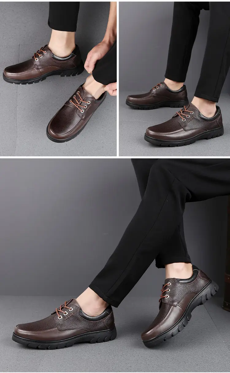 Leather demi-season shoes, men's casual casual footwear, for middle age, Korean style, soft sole — chobi 20