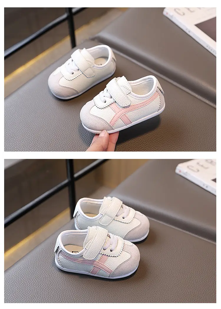 Demi-season children's leather white sneakers for men and women for early age, 1-3 years, soft sole — chobi 7