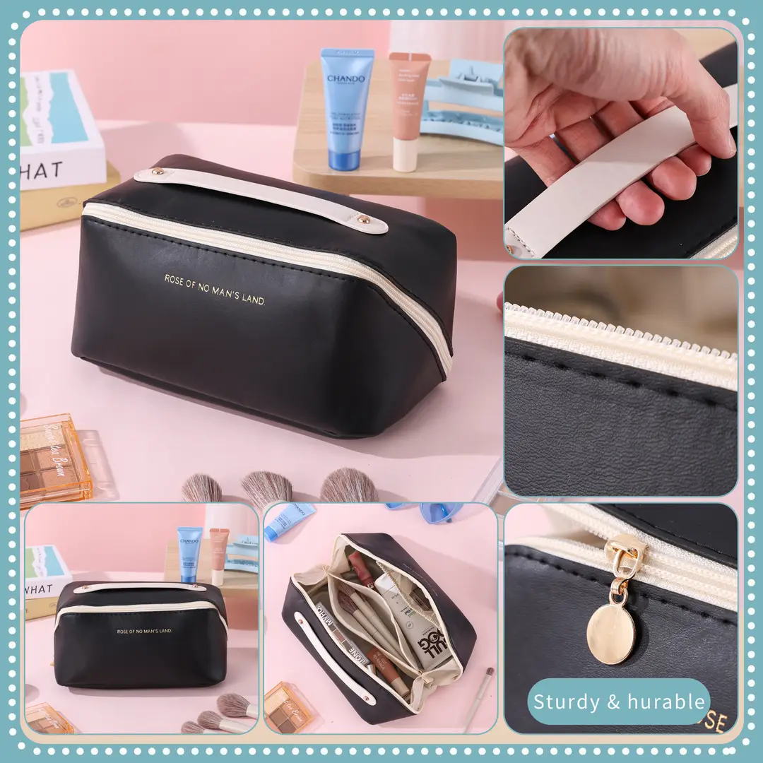 Fashionable handheld cosmetic bag to go out, capacious organizer bag for traveling, high quality polyurethane purse — chobi 38