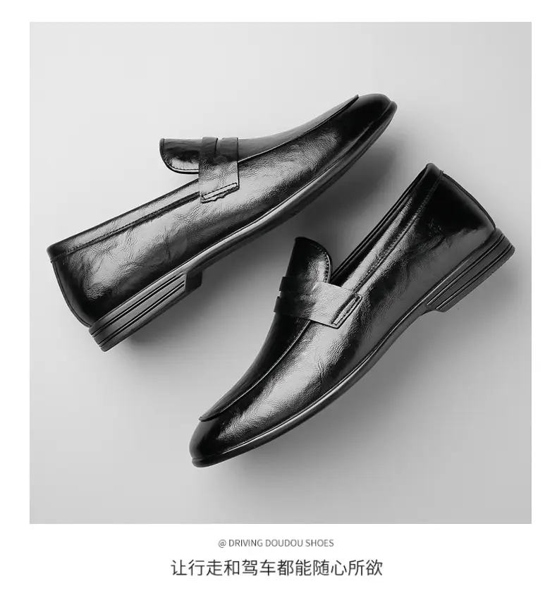 Men's solid color leather fashionable trend short shoes English style for leisure, non-slip sole, easy to put on, Korean style — chobi 11