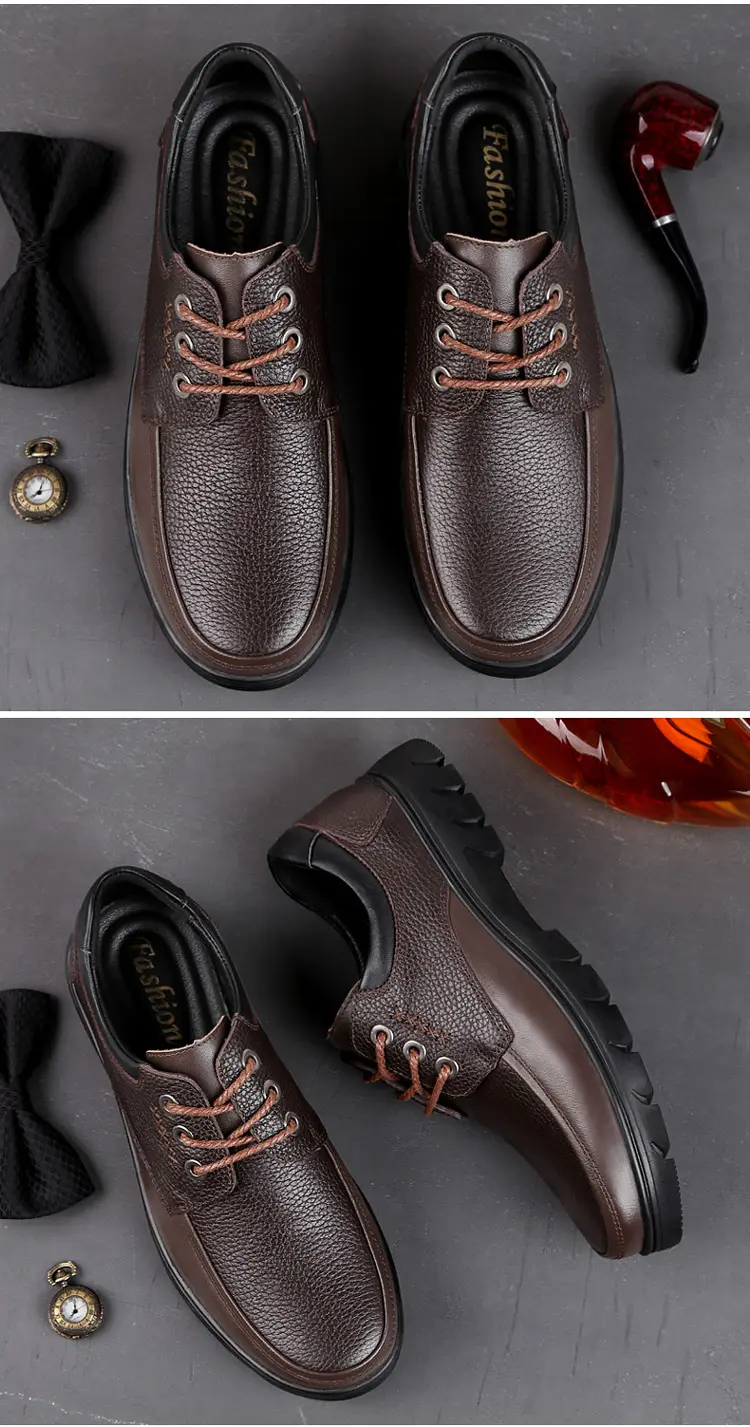 Leather demi-season shoes, men's casual casual footwear, for middle age, Korean style, soft sole — chobi 12