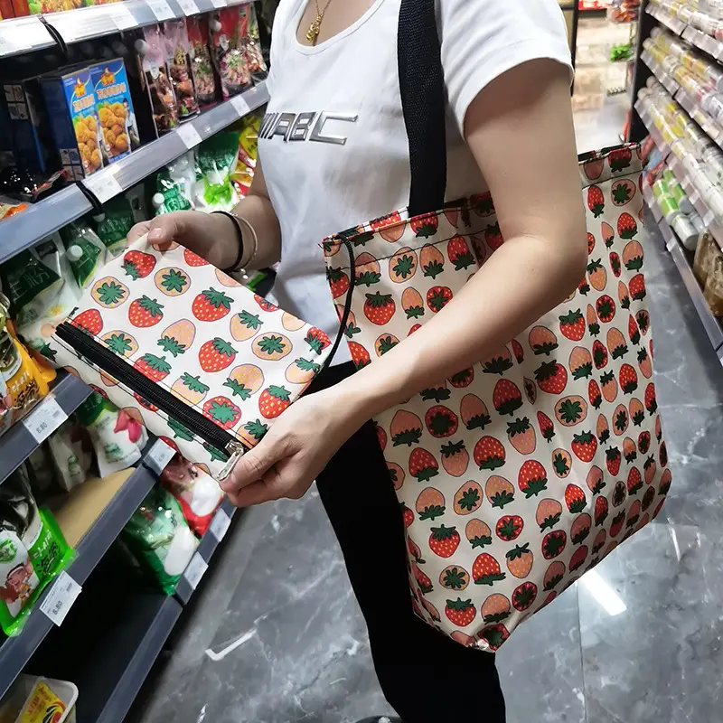Waterproof shopping bag with zipper, folding handheld linen bag, travel bag, (Physicals), increased thickness — chobi 4