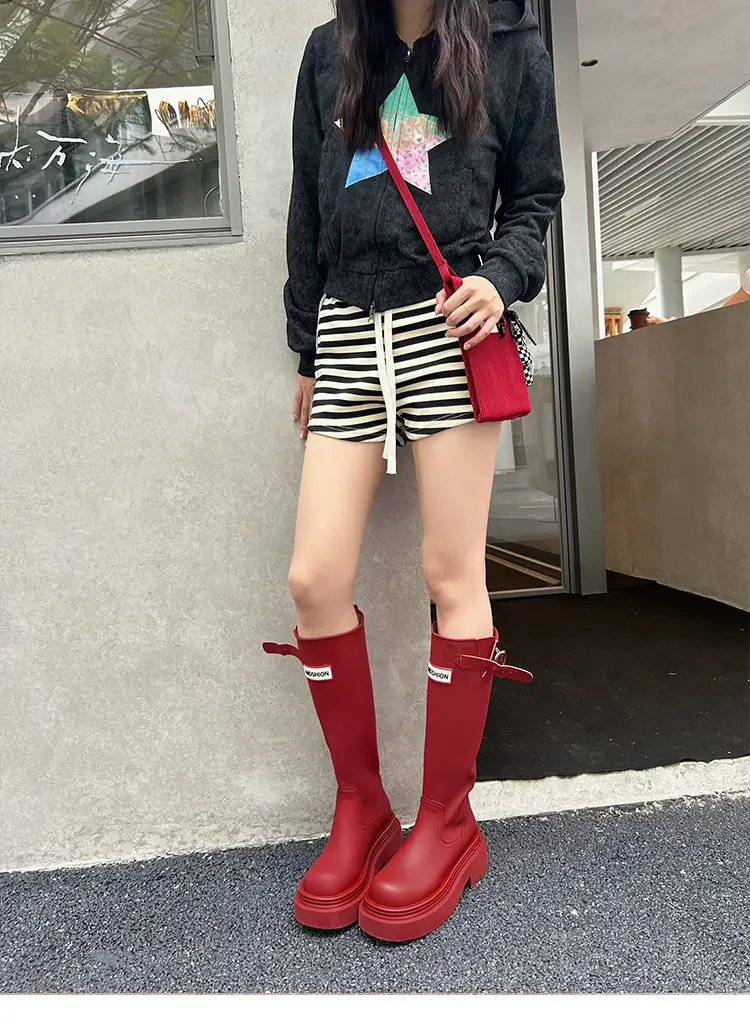 Women's red high boots for camping — chobi 2