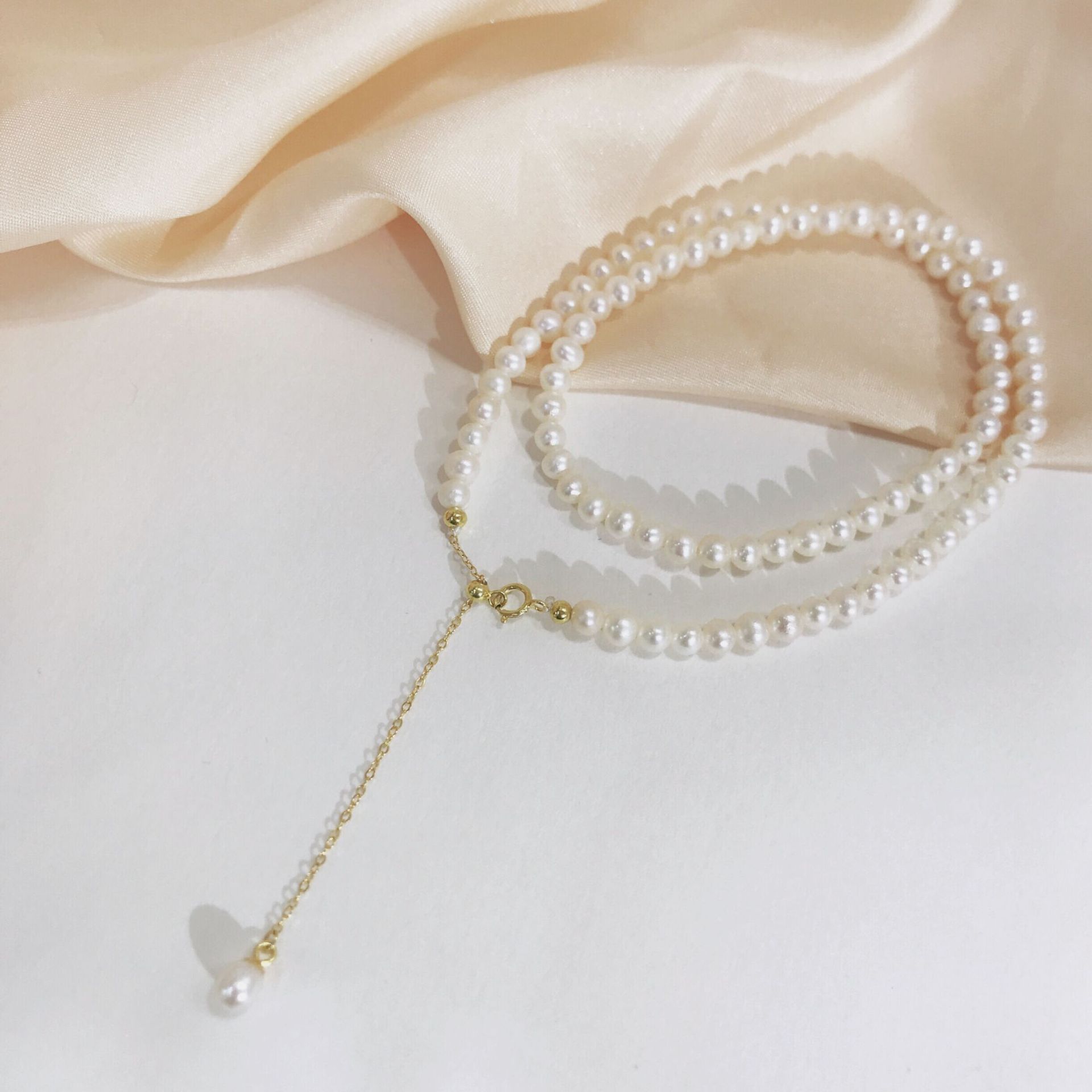 Organic accessory, necklace from pearl, chain, set for mother's day, silver 925 sample, Birthday gift — chobi 3