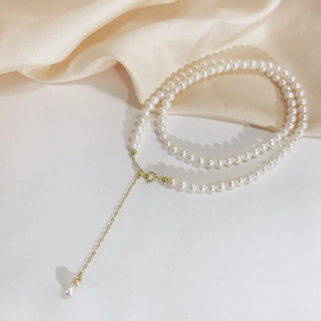 Organic accessory, necklace from pearl, chain, set for mother's day, silver 925 sample, Birthday gift — chobi 3