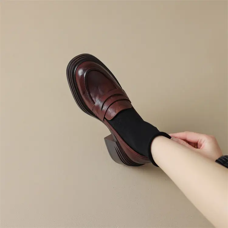 Shoes platform heels, loafers, round toe, wide stable heel — chobi 11