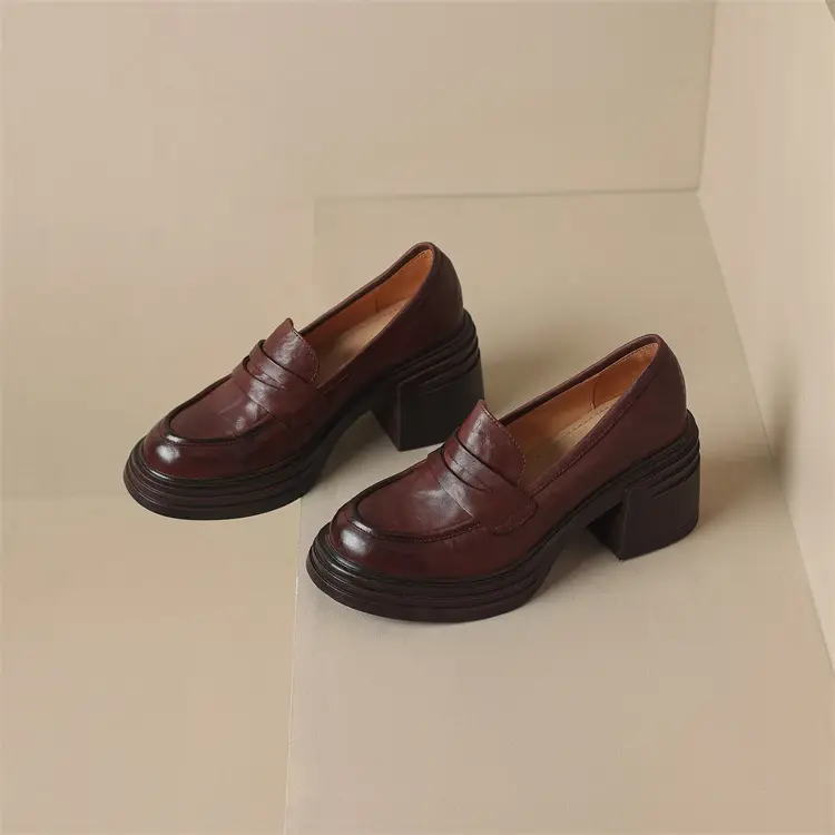 Shoes platform heels, loafers, round toe, wide stable heel — chobi 15