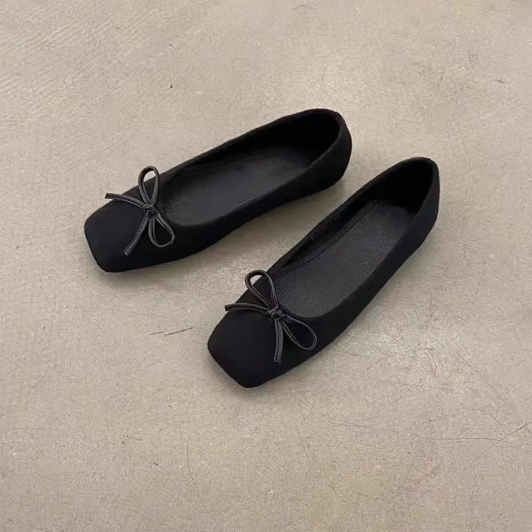Suede women's Mary Jane shoes square toe with bow, non-slip sole, suitable with a skirt — chobi 3