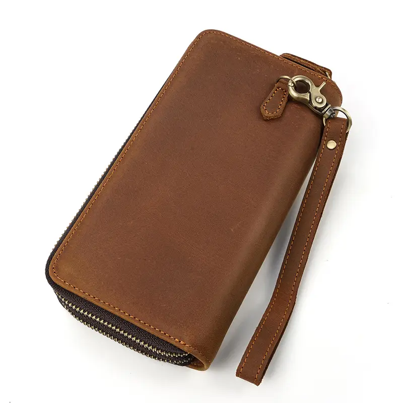 Leather long wallet with zipper, genuine leather — chobi 1