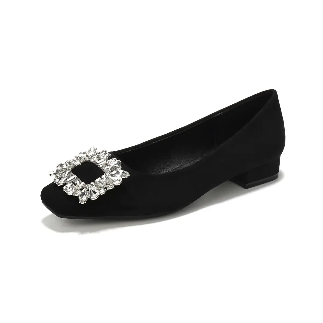 Elegant fashionable shoes with rhinestones low-cut stiletto heels flat, french style, 2024 years, city style — chobi 18