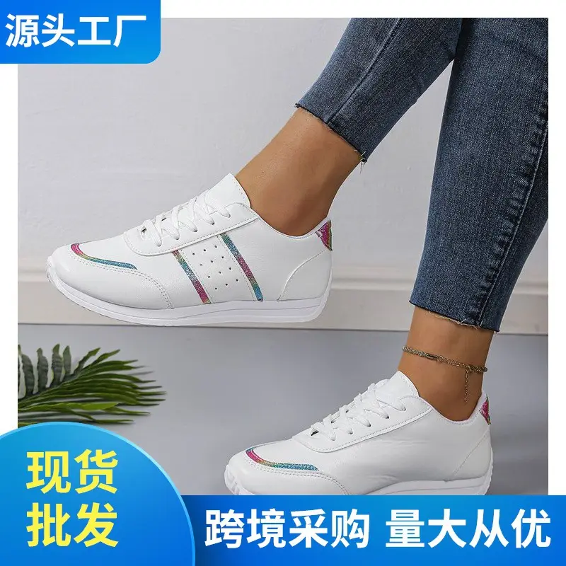 Autumn universal white sneakers with hidden heel wedge heel platform, casual loafers for students — chobi 11