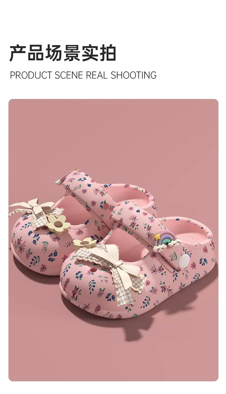 Crocs-style slippers with bow, children's Mary Jane shoes, sandals, beach women's slippers, beach footwear, closed toe, princess style — chobi 10
