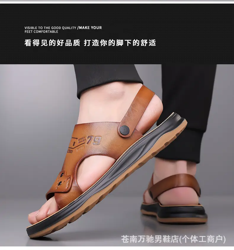 (Wholesale), breathable sandals, summer wear-resistant beach footwear for leisure, non-slip slippers, genuine leather — chobi 4