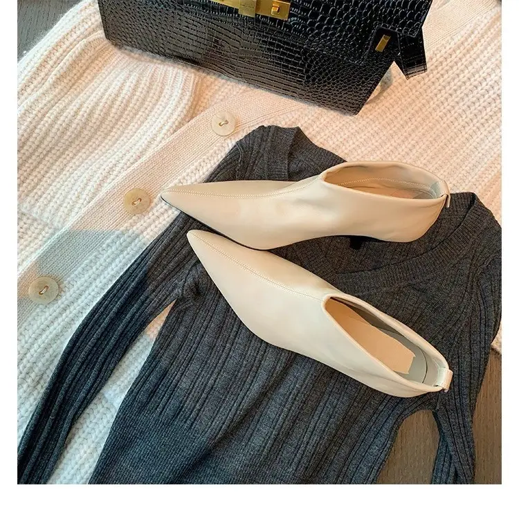Elegant high heels pointed-toe stiletto heels, universal demi-season low boots, (Physicals), french style — chobi 15