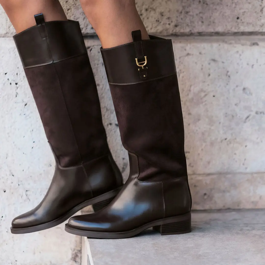Zara, autumn brown high boots, autumn season 2026, round toe — chobi 5