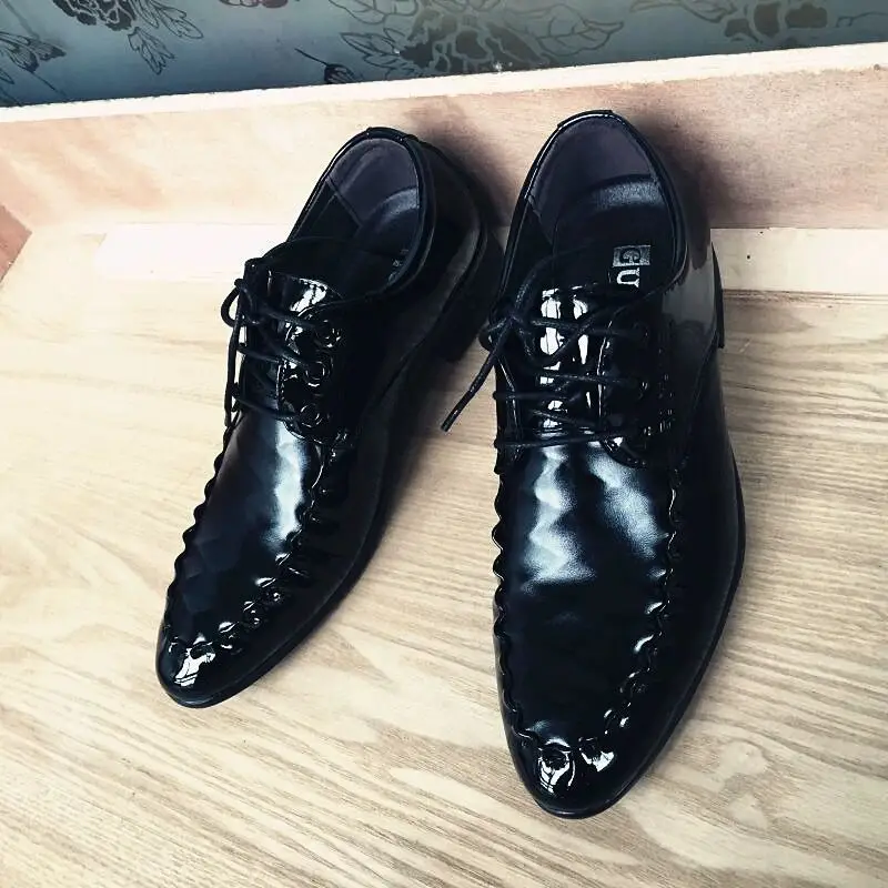 Trend men's demi-season black casual footwear pointed-toe English style, wedding shoes, trend of season, height increasing — chobi 2